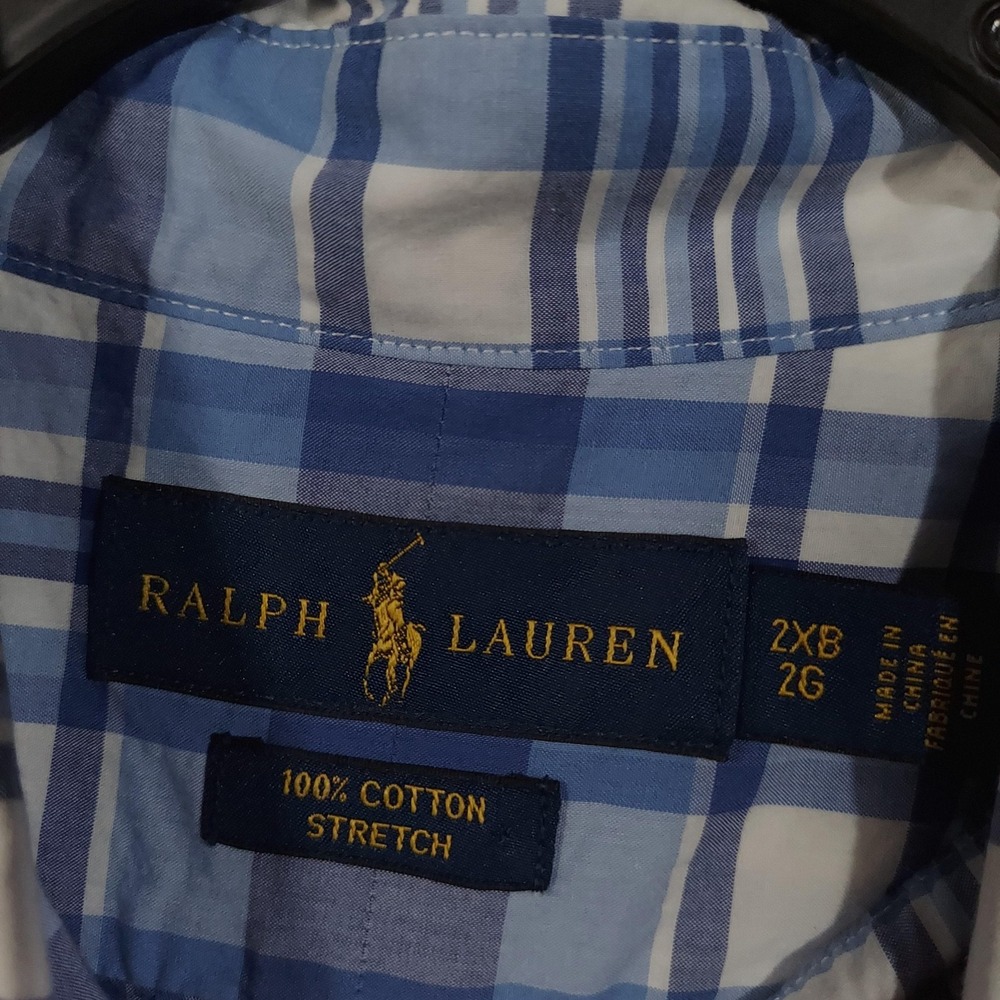 Ralph Lauren Shirt Mens Big 2X Blue Plaid Long Sleeve Button-Up Cotton - Picture 3 of 10